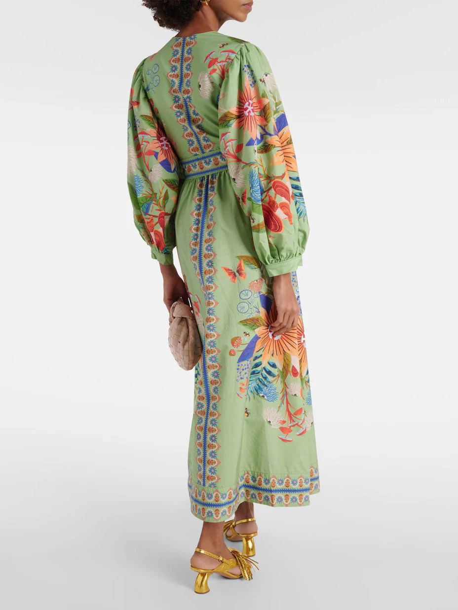 Delicate Floral V-Neck Single Breasted Midi Dress - Image 3