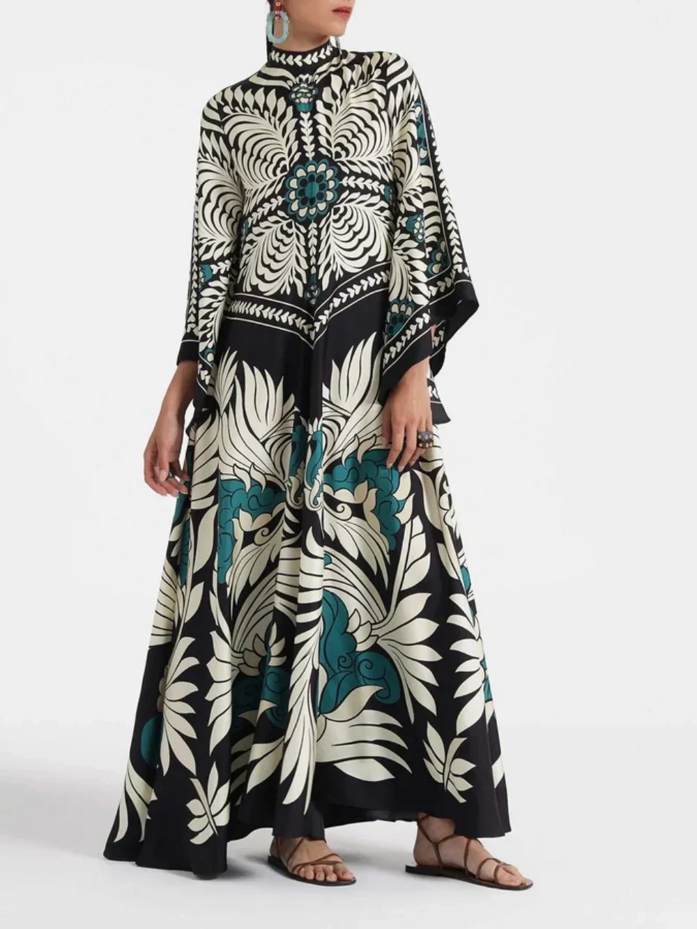 Elegance Floral Print Waterfall Sleeves Maxi Dress - Image 2