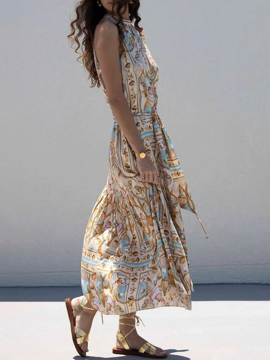 Exquisite Satin Ocean Treasure Print Maxi Dress - Image 3
