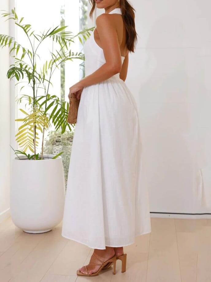 Waist Little Black Halter Neck Dress Mid Length Dress - Image 5