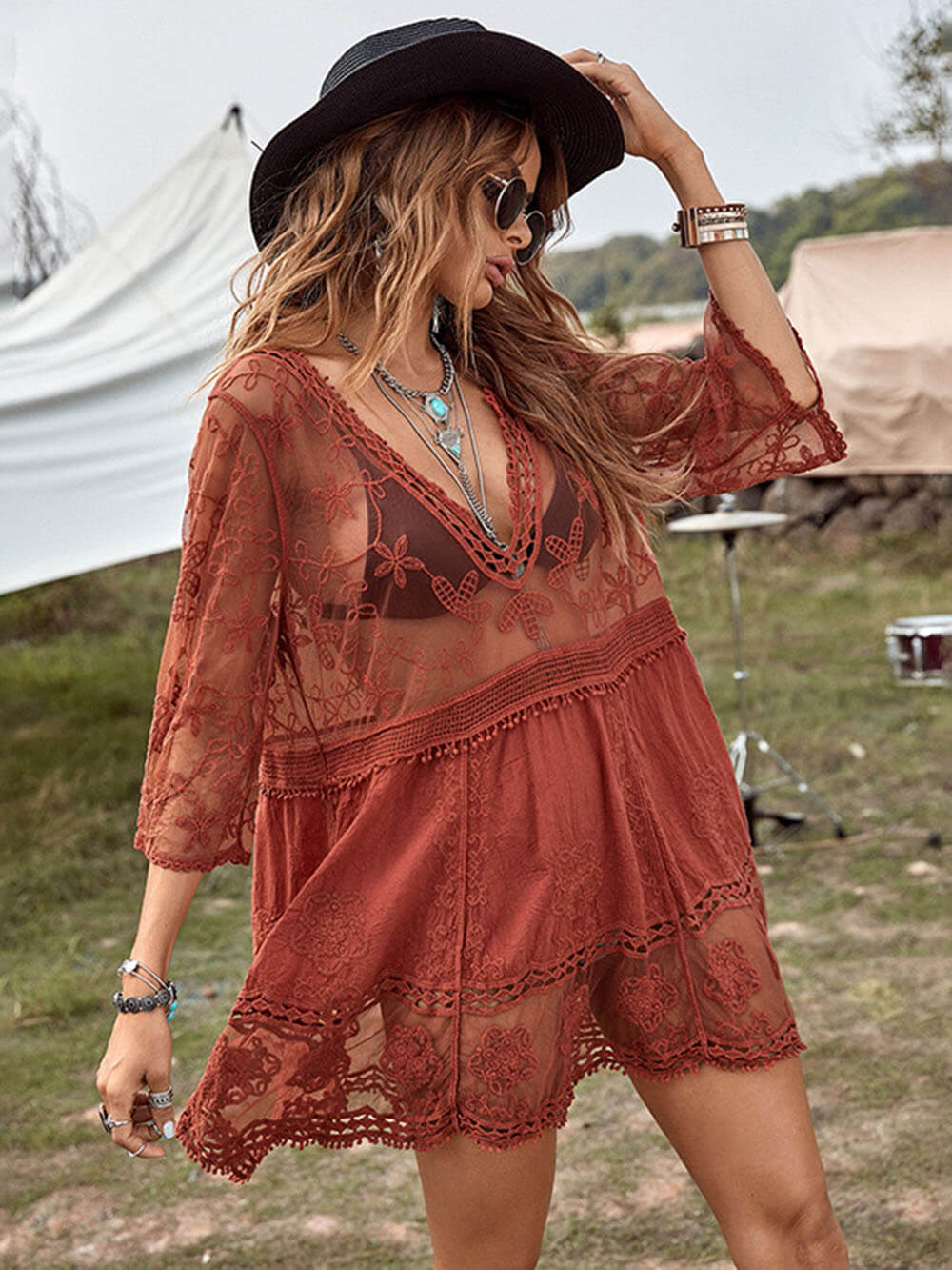 Loose Lace Beach Vacation Bikini Cover-Up Dress - Image 12