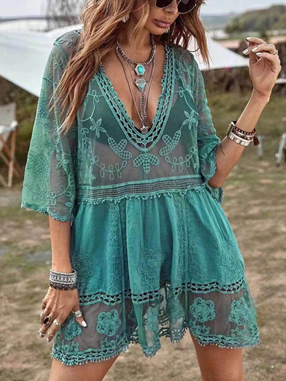 Loose Lace Beach Vacation Bikini Cover-Up Dress - Image 18
