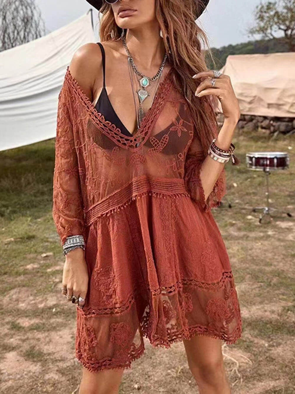 Loose Lace Beach Vacation Bikini Cover-Up Dress - Image 19