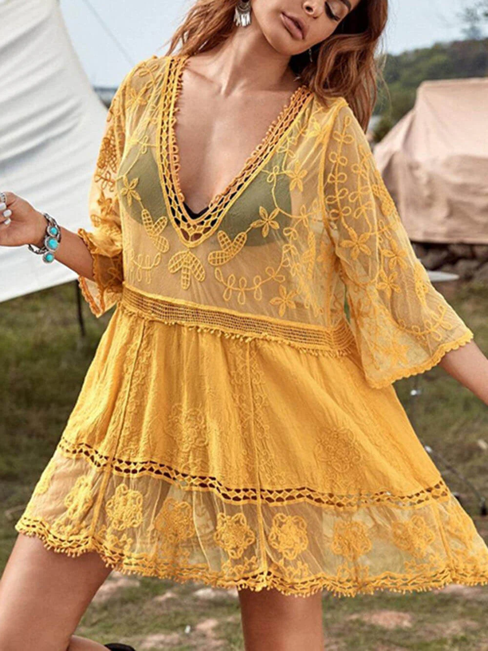 Loose Lace Beach Vacation Bikini Cover-Up Dress - Image 4