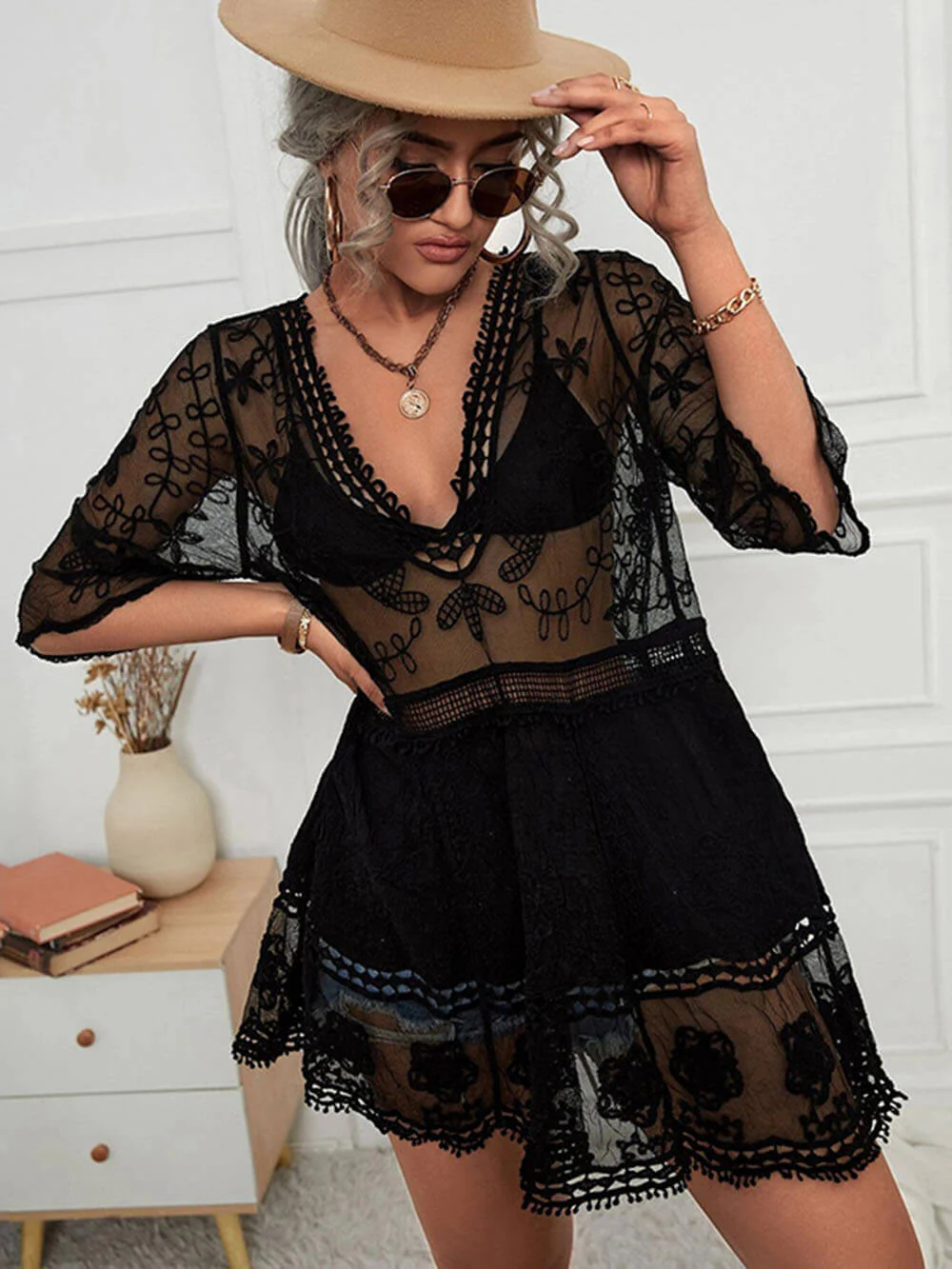 Loose Lace Beach Vacation Bikini Cover-Up Dress - Image 8