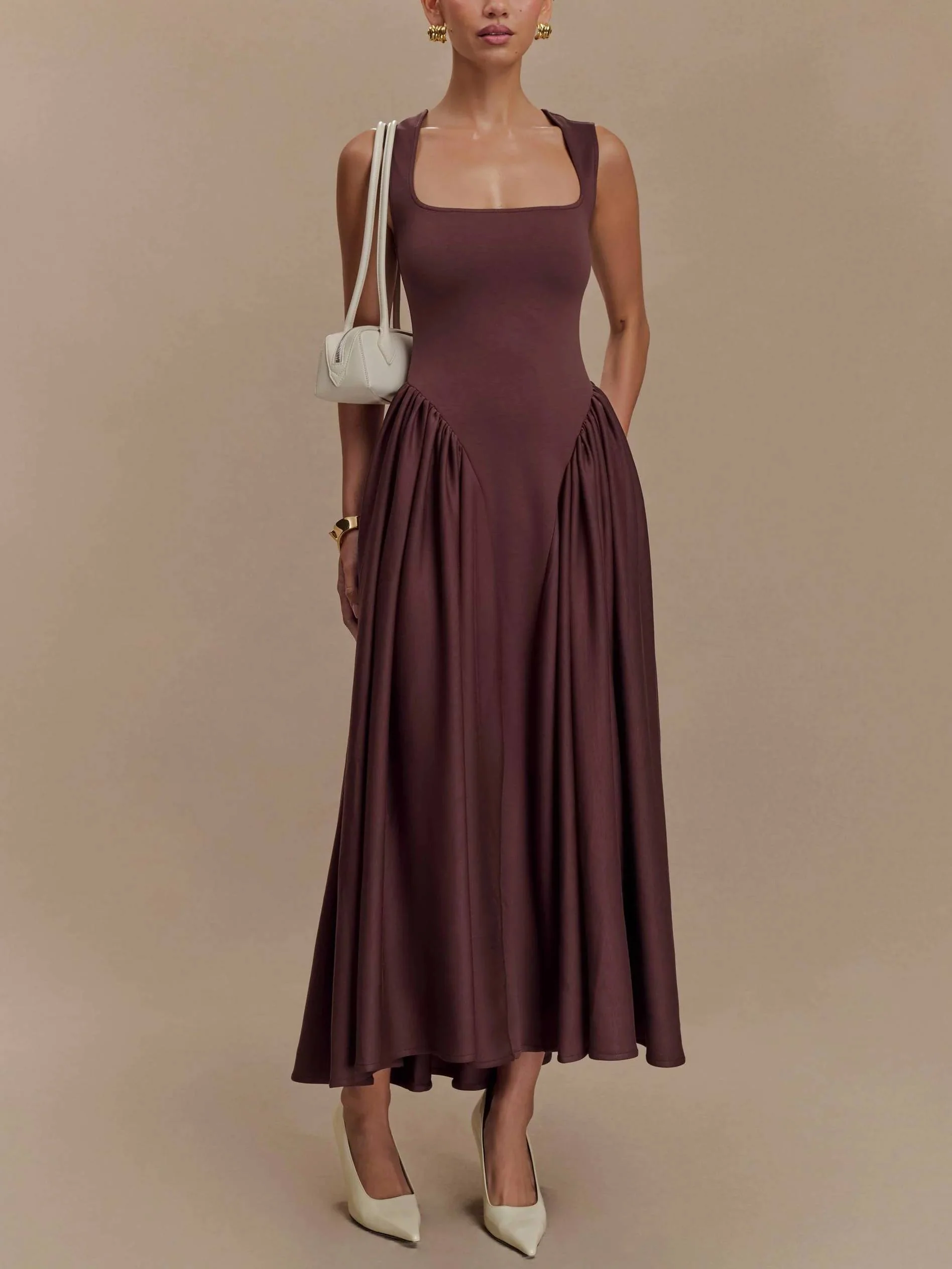 Minimalist Retro Square Neck Dress