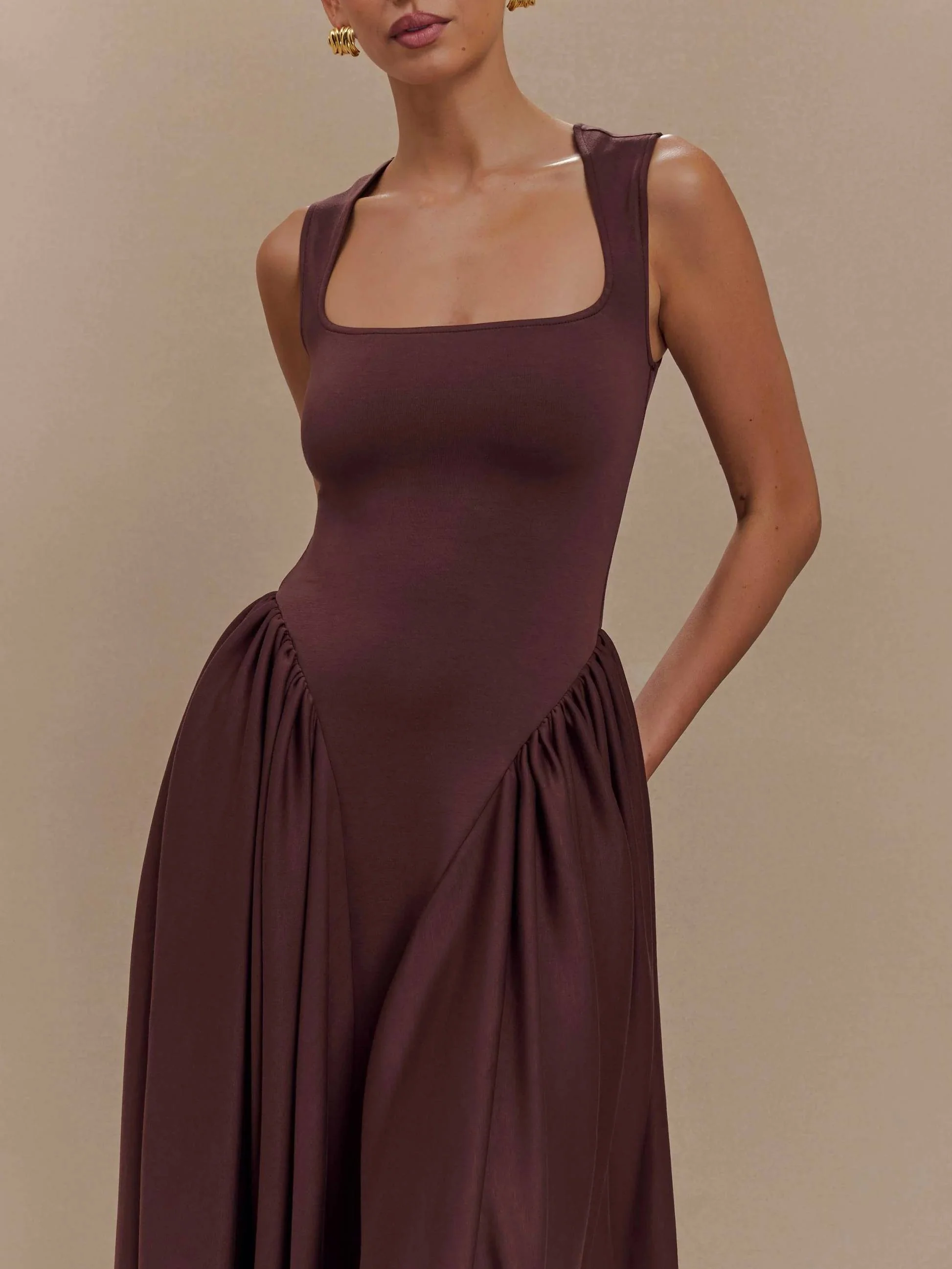 Minimalist Retro Square Neck Dress - Image 3