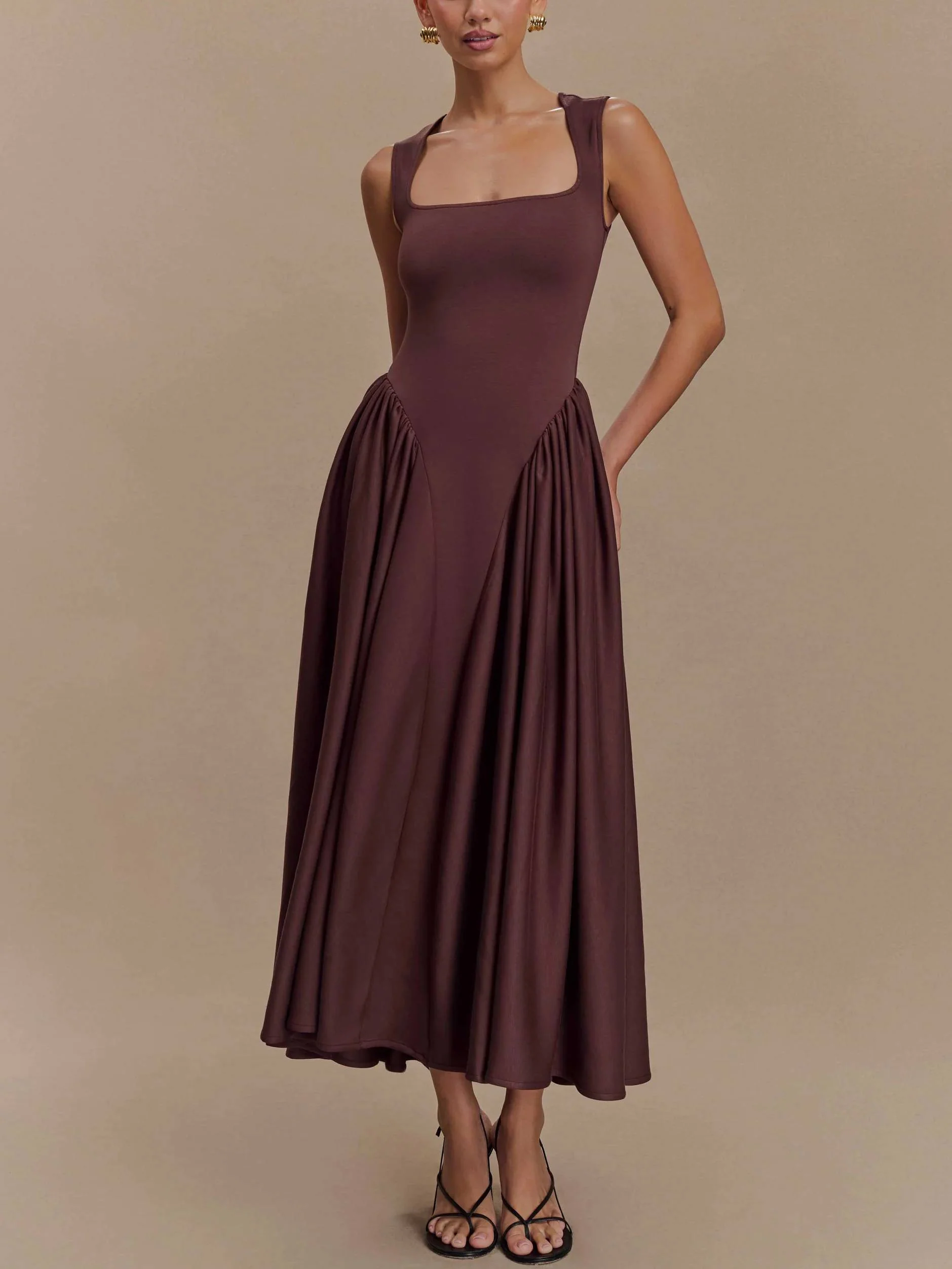 Minimalist Retro Square Neck Dress - Image 4