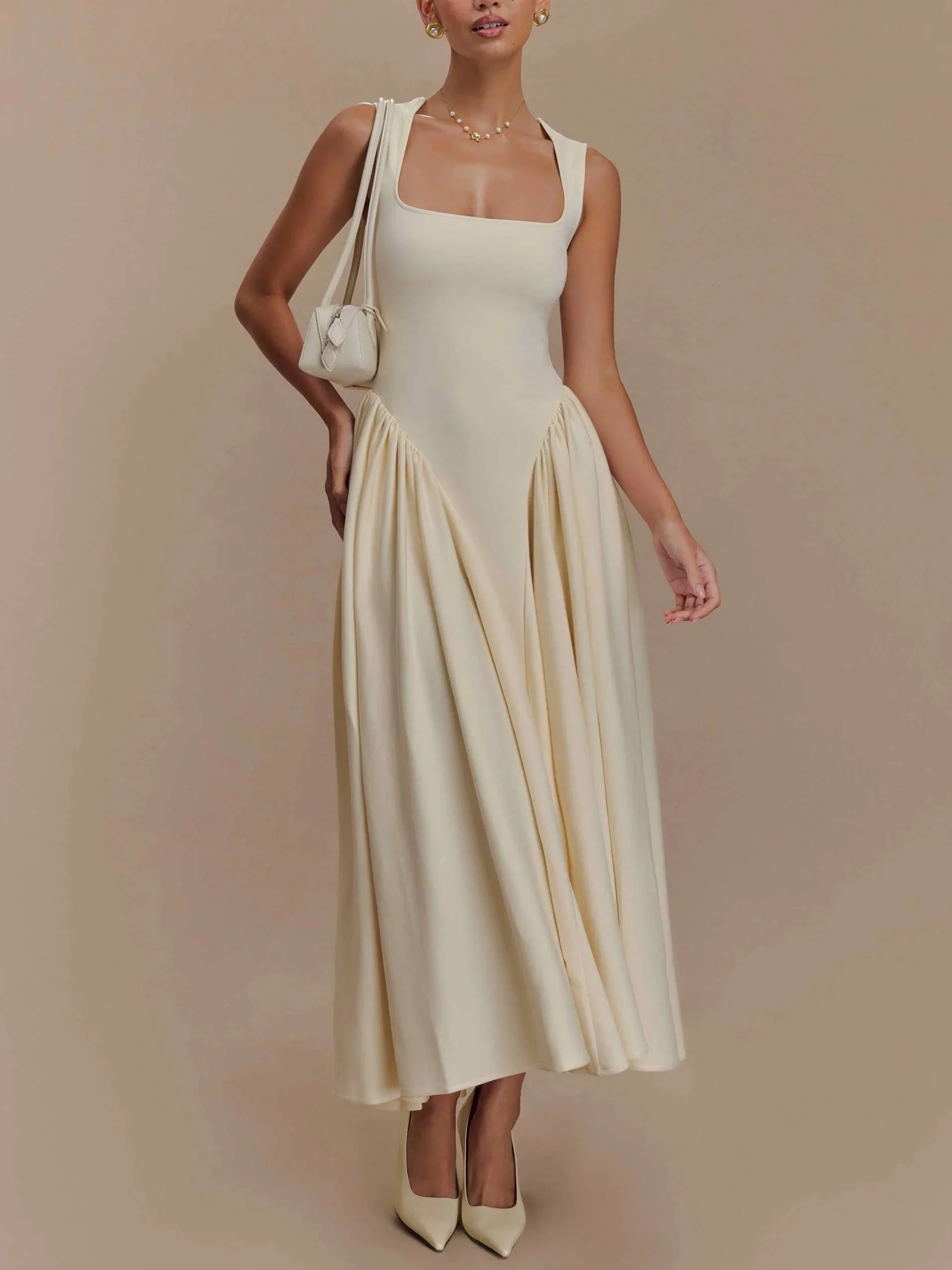 Minimalist Retro Square Neck Dress - Image 6