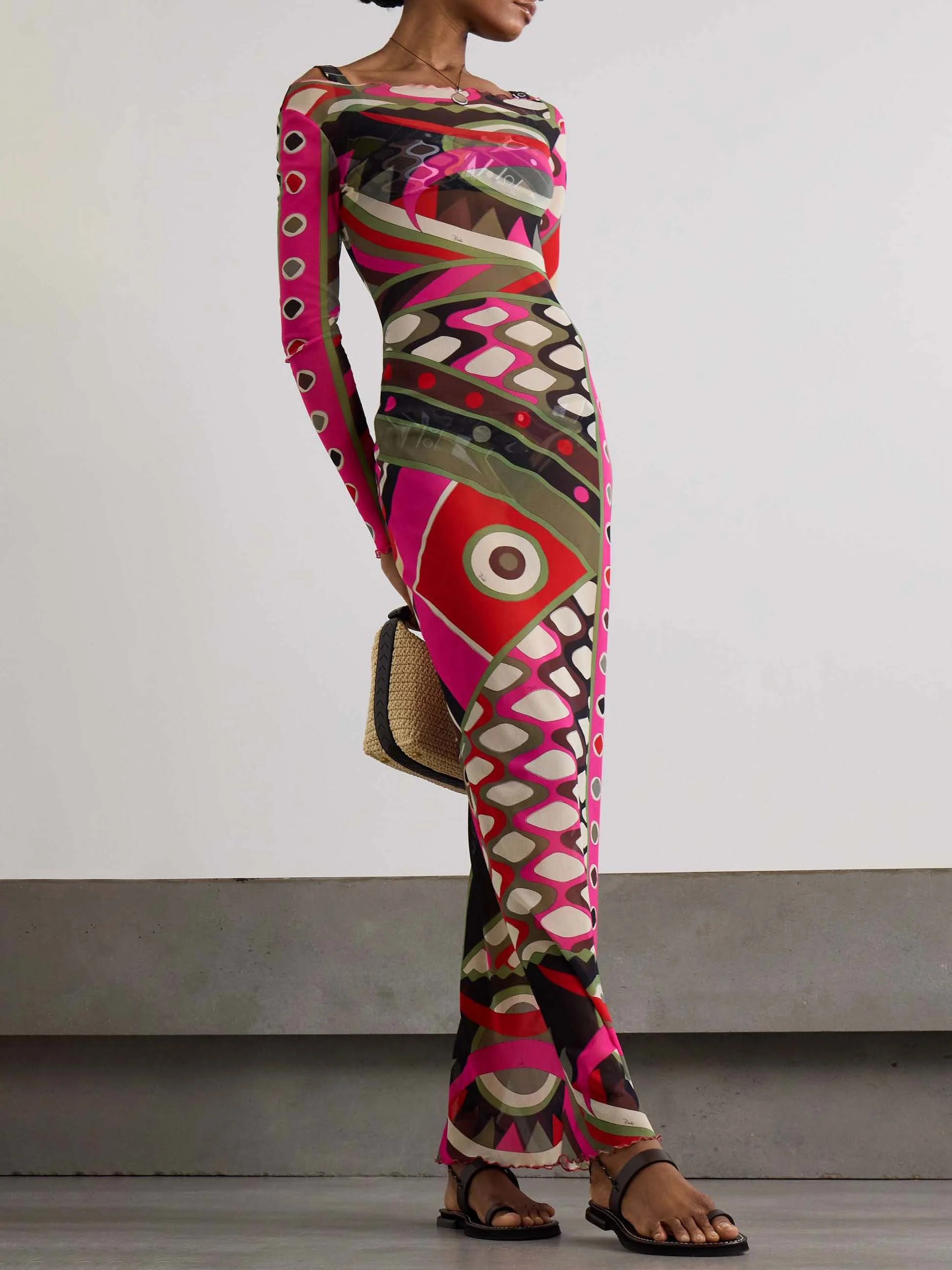 Retro Personality Abstract Print Hip-Wrapped Maxi Dress - Image 3