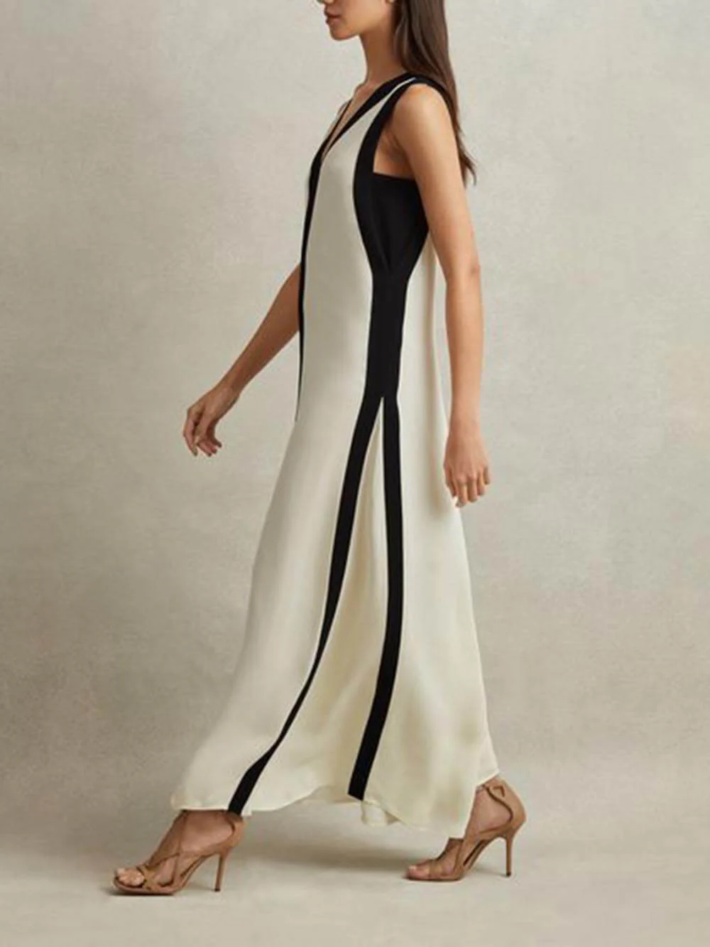 Colorblock Reversible Style A-Line Maxi Dress - Image 3
