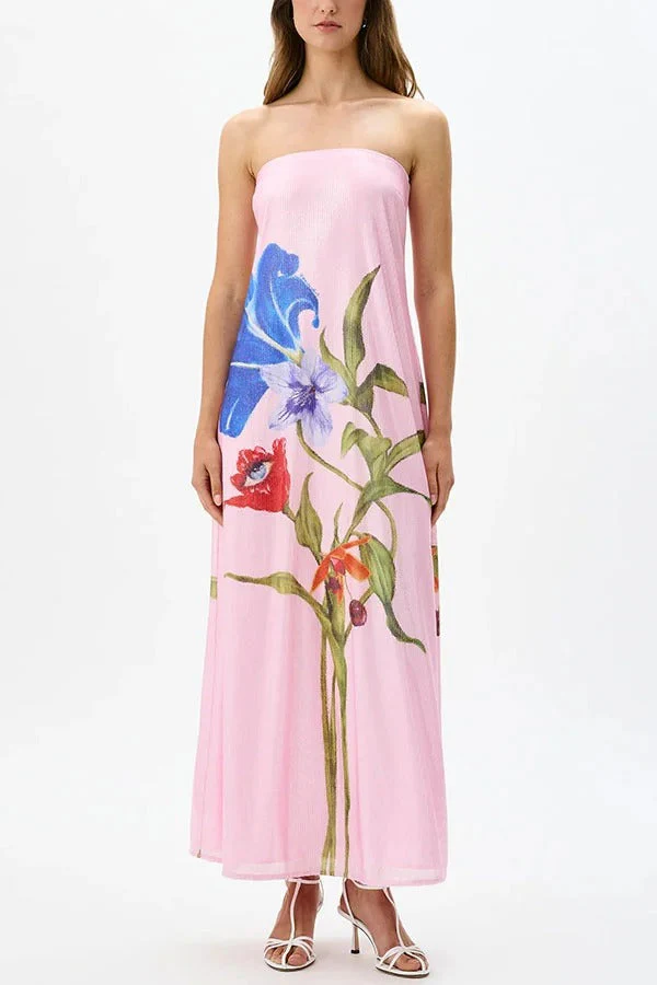 Special Night Sequin Floral Print Off Shoulder A-line Maxi Dress - Image 5