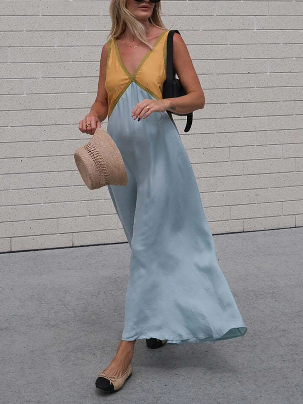 V-neck Contrasting Color Splicing Chic Dress - Image 8