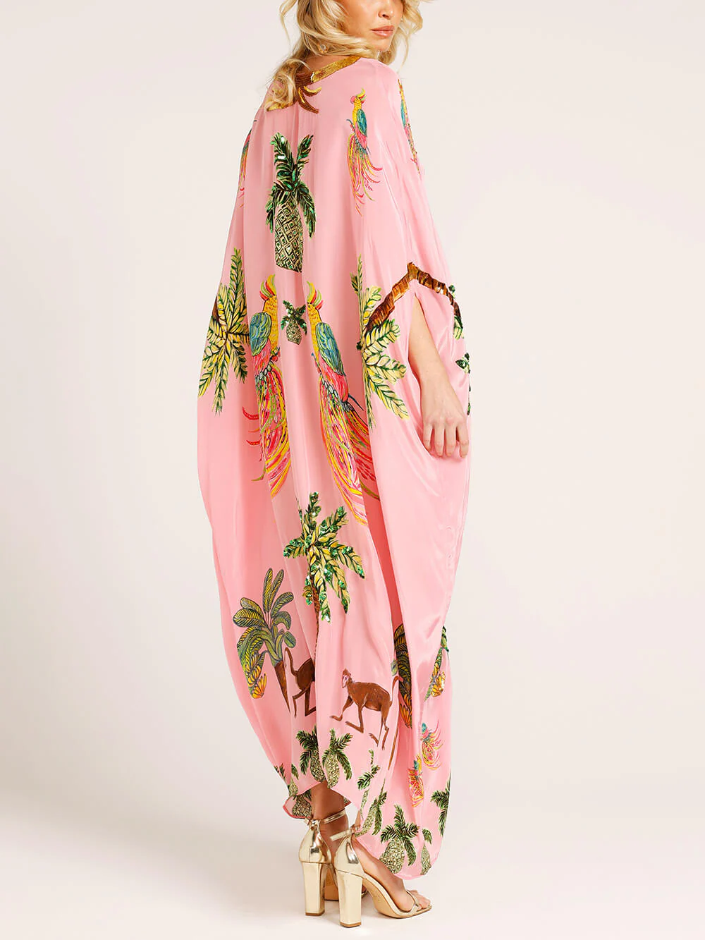 Unique Drop Shoulder Sleeve Coconut Tree Printed Dress - Image 4