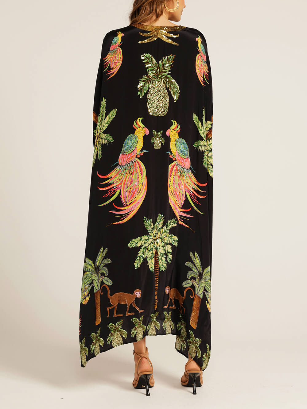 Unique Drop Shoulder Sleeve Coconut Tree Printed Dress - Image 4