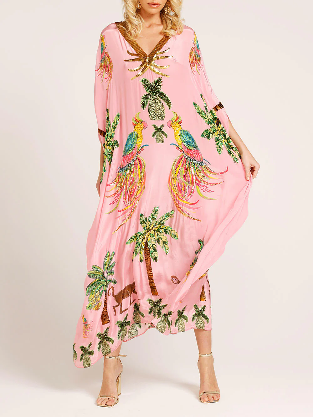 Unique Drop Shoulder Sleeve Coconut Tree Printed Dress - Image 5