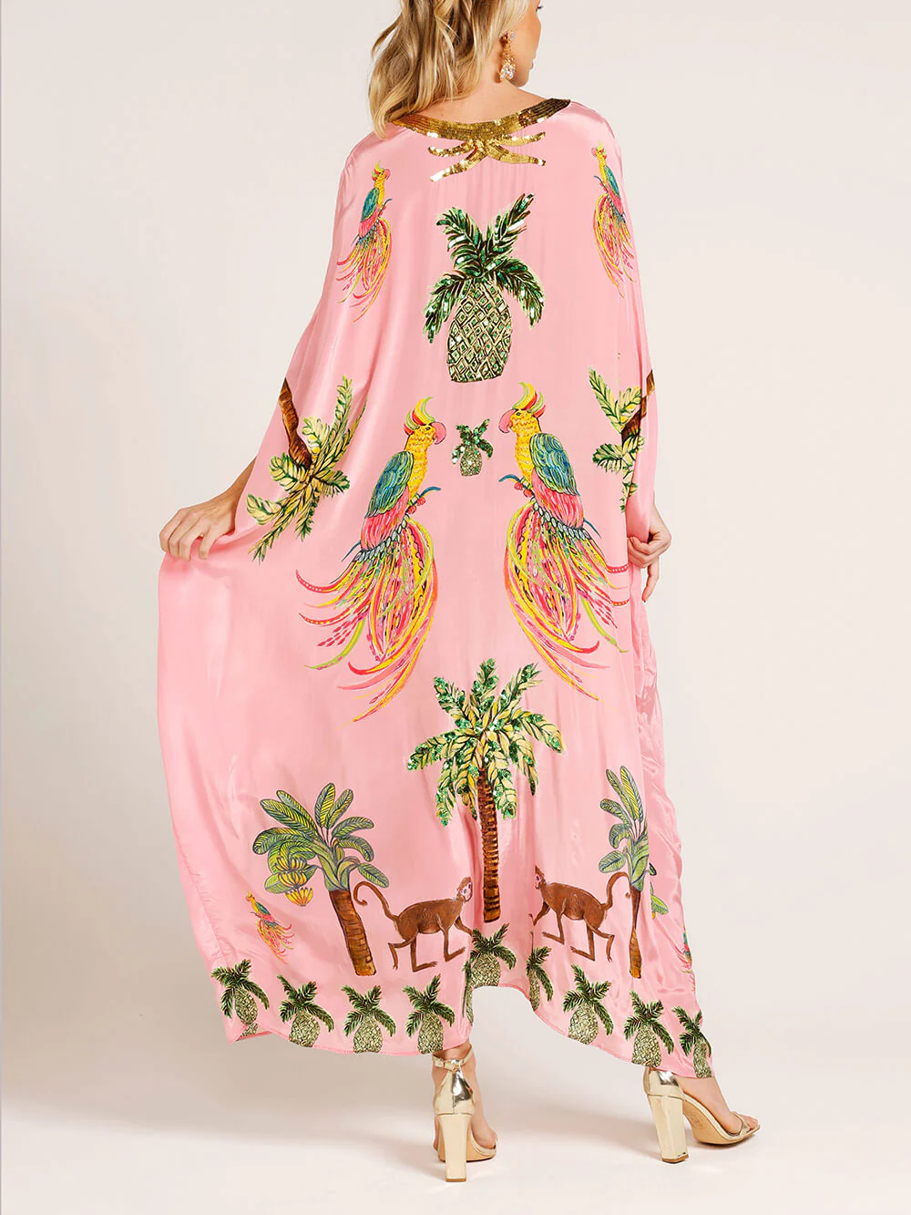 Unique Drop Shoulder Sleeve Coconut Tree Printed Dress - Image 6