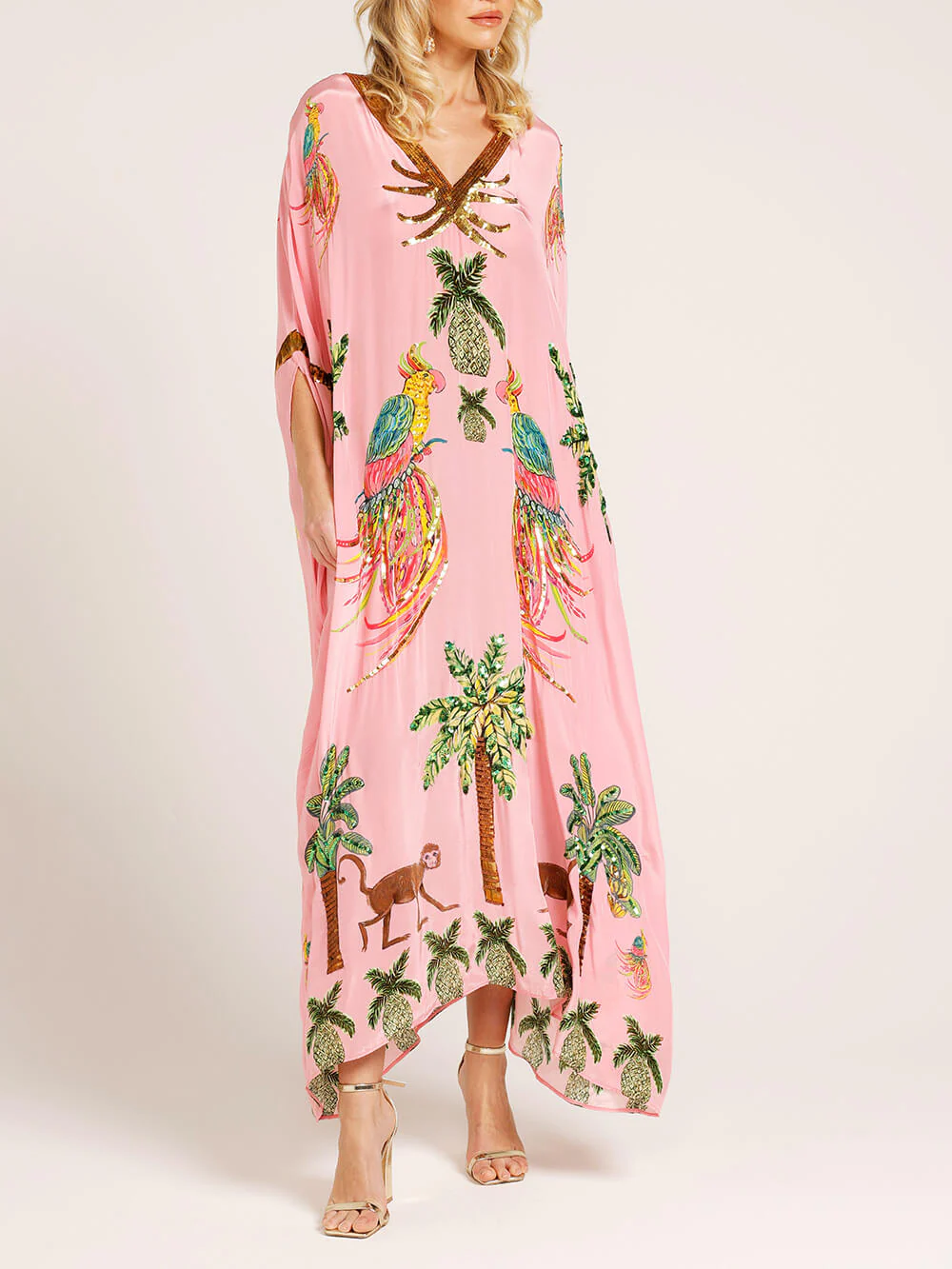 Unique Drop Shoulder Sleeve Coconut Tree Printed Dress - Image 8