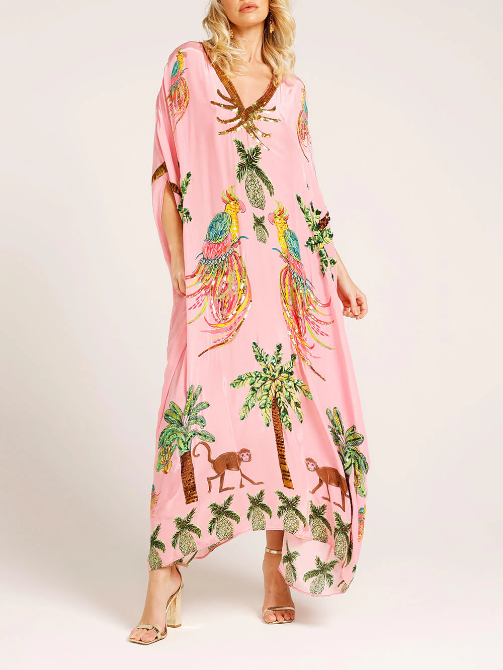 Unique Drop Shoulder Sleeve Coconut Tree Printed Dress - Image 9